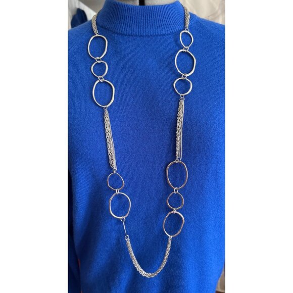 VCLM Long Silver-Tone Chain 40” Necklace With Large Circular Links & Extender - Picture 1 of 4